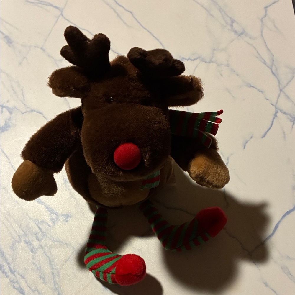 Russ Brown Plush Toy with Red and Green Striped Scarf